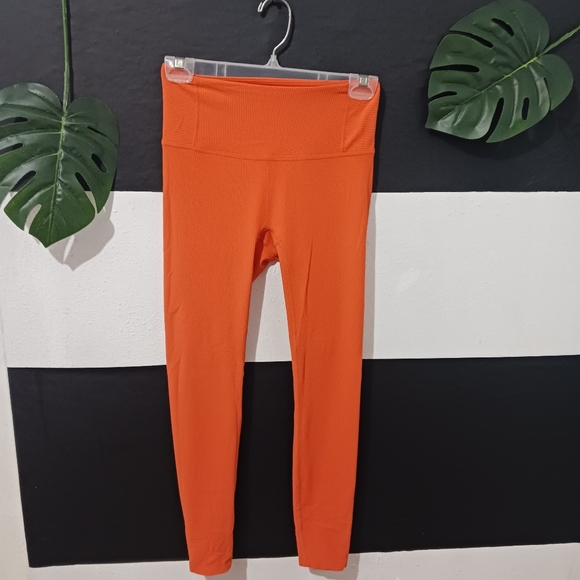 Women Orange fit ribbed leggings - Picture 2 of 11
